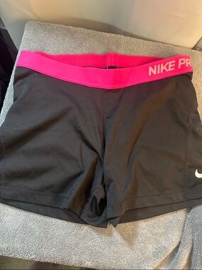 Nike Women's Black Athletic Shorts with Hot Pink Waistband